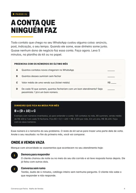 Página do guia com a conta do dinheiro perdido com quem some