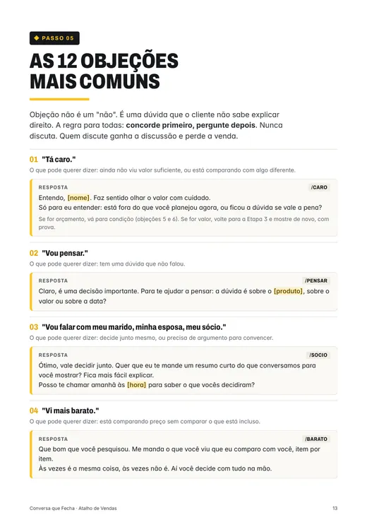 Página do guia com as frases que travam a venda